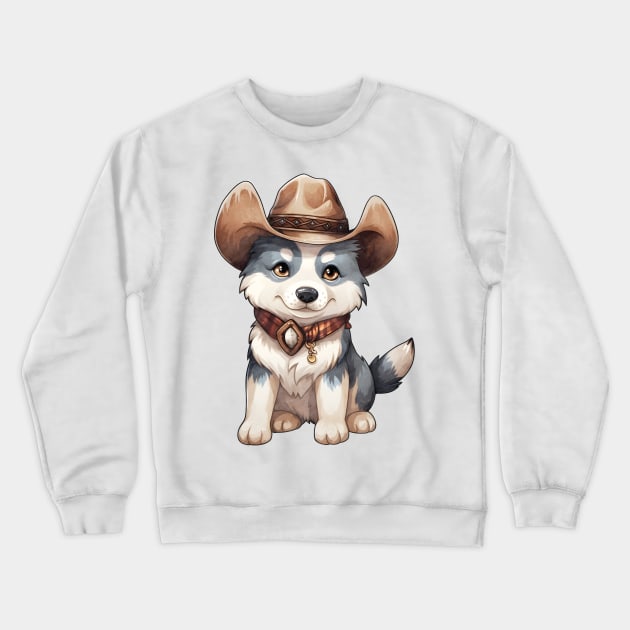 Cowboy Siberian Husky Dog Crewneck Sweatshirt by Chromatic Fusion Studio